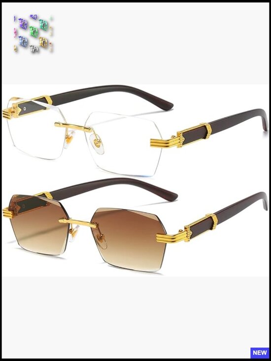 Retro Rimless Rectangle Sunglasses Vintage Frameless Square Tinted Shades Unisex main image 5